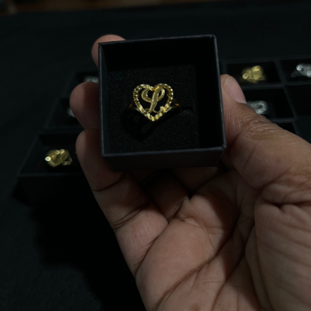 Initial Heart Adjustable Ring Letter L